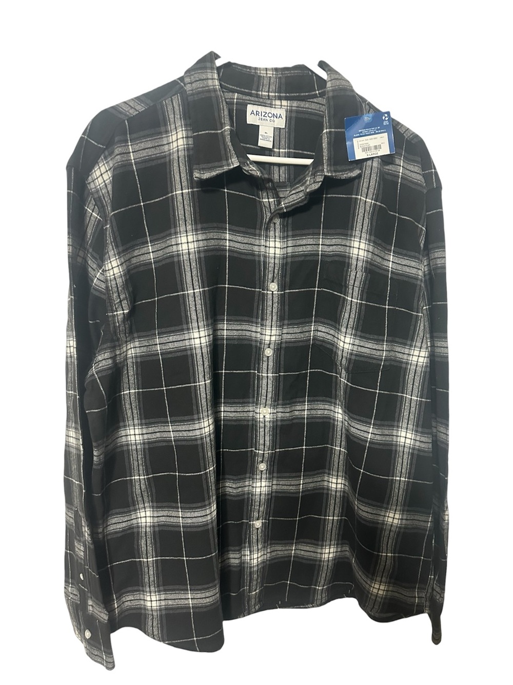 NWT Arizona Jean Co Black Gray Plaid Flannel Shirt Men’s XL